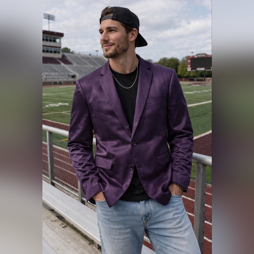 Vinci Purple Satin Blazer Jacket Men’s Formal Dress Jacket Size 40R Shiny